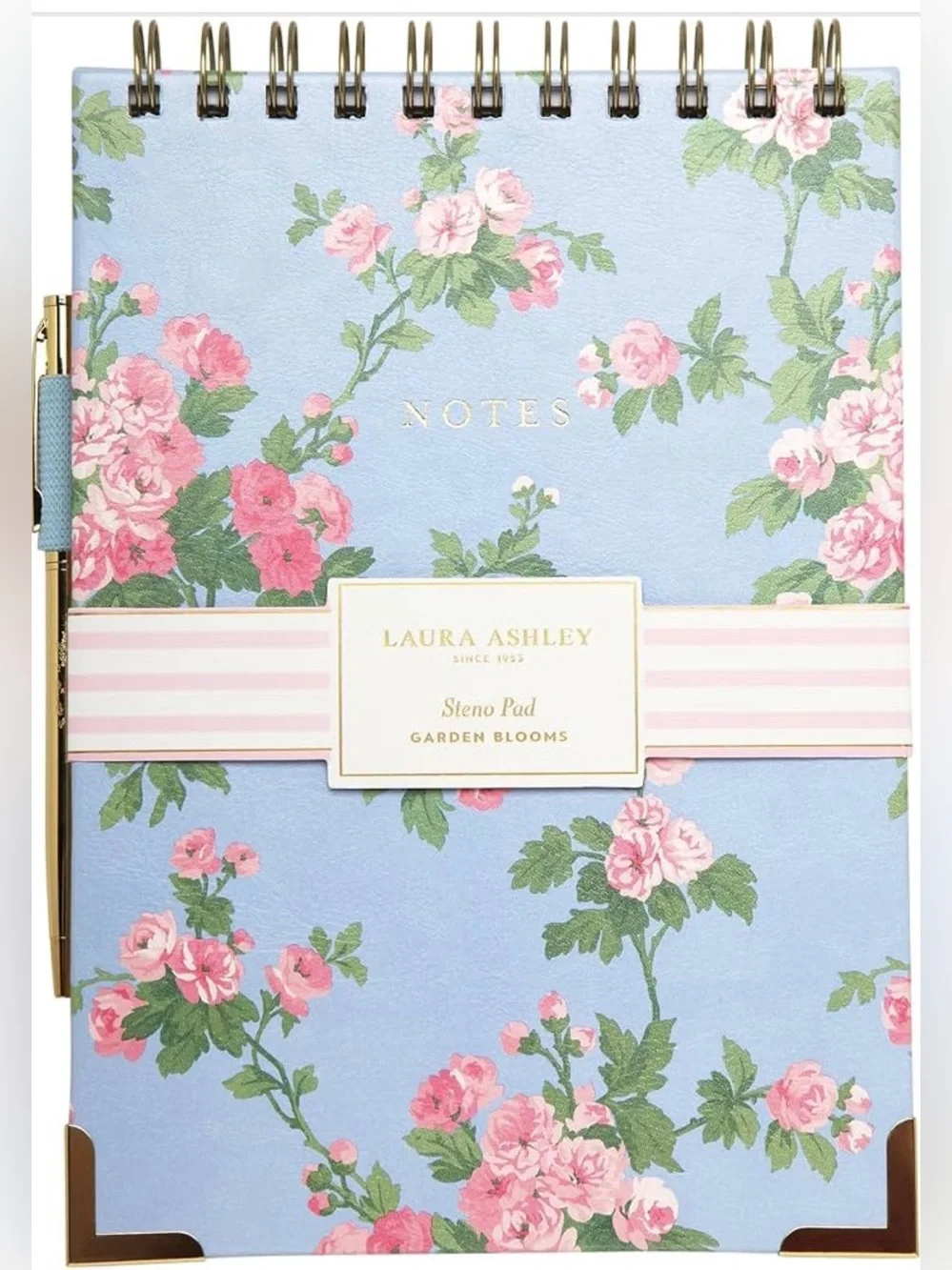 New Laura Ashley Floral Spiral Steno Pad  Gold Accents Gold Pen Vietnam